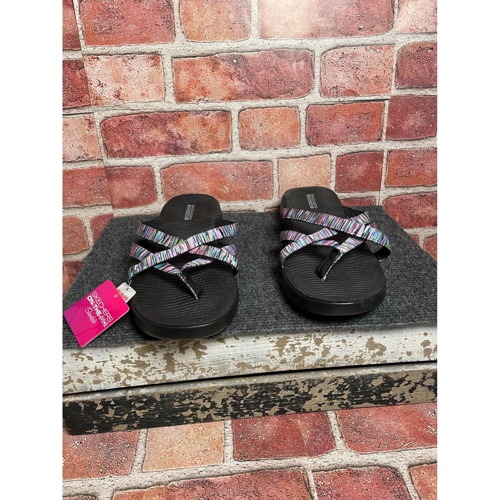 Skechers On-The-Go 600 Radiant Black Multi Strappy Sandals 16282/BKMT Womens 10